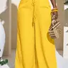 Plus Size Women's Solid Color Woven Wide-Leg Pants, Bottoms, Casual High-Waist Baggy Loose-Fit Trousers for All-Season Wear, Slouchy Palazzo Pants