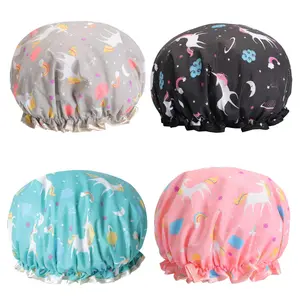 Double Layers Bath Hat for Women Girls to Cover Long and Thick Hair Reusable Waterproof Bonnet 4 Pack