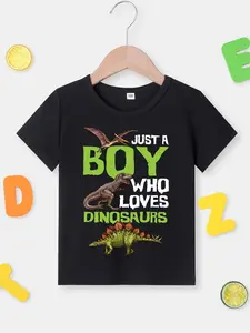 MILKYSHIP Summer Boys Fashion Children's T-shirt Just A Boy Who Loves Dinosaurs Dinosaur Letter Print Children's Cute Short Sleeve T-shirt Casual Top Funny Graphic Tee Fruit Tshirt