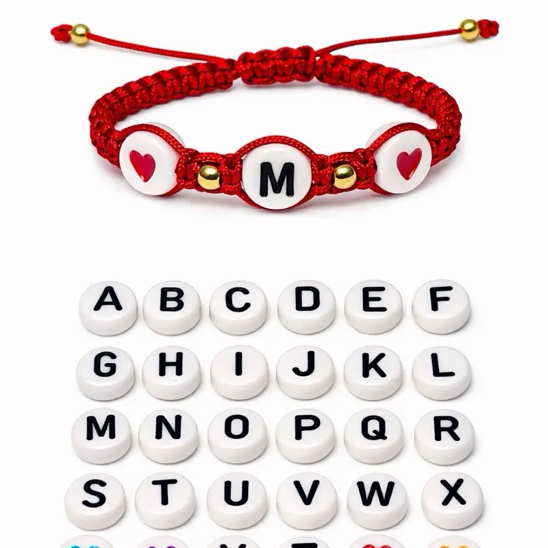 Personalized Red Bracelet with Initial & Alphabet Beads Personalized Red Bracelet with Initial & Alphabet Beads