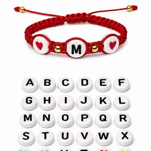 Personalized Red Bracelet with Initial & Alphabet Beads