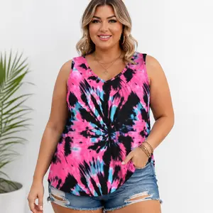 ROSRISS Women's Plus-Size Tank Tops, 2026 Casual V-Neck Sleeveless Flowy Pleated Feminine Lady Tunics, Hip Fit Lightweight Fabric Stylish Blouses, Easy Matching, XL-5XL 0194 Oversize Tops outdoorfun