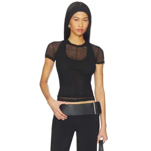 Helmut Lang Mesh Layered Top in Black