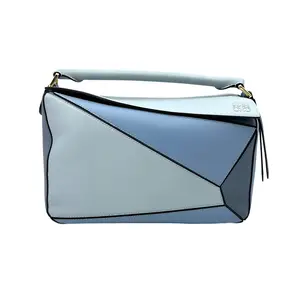 Pre-owned Loewe Calfskin Shoulder Bags Medium Puzzle Edge Bag Blue LW86