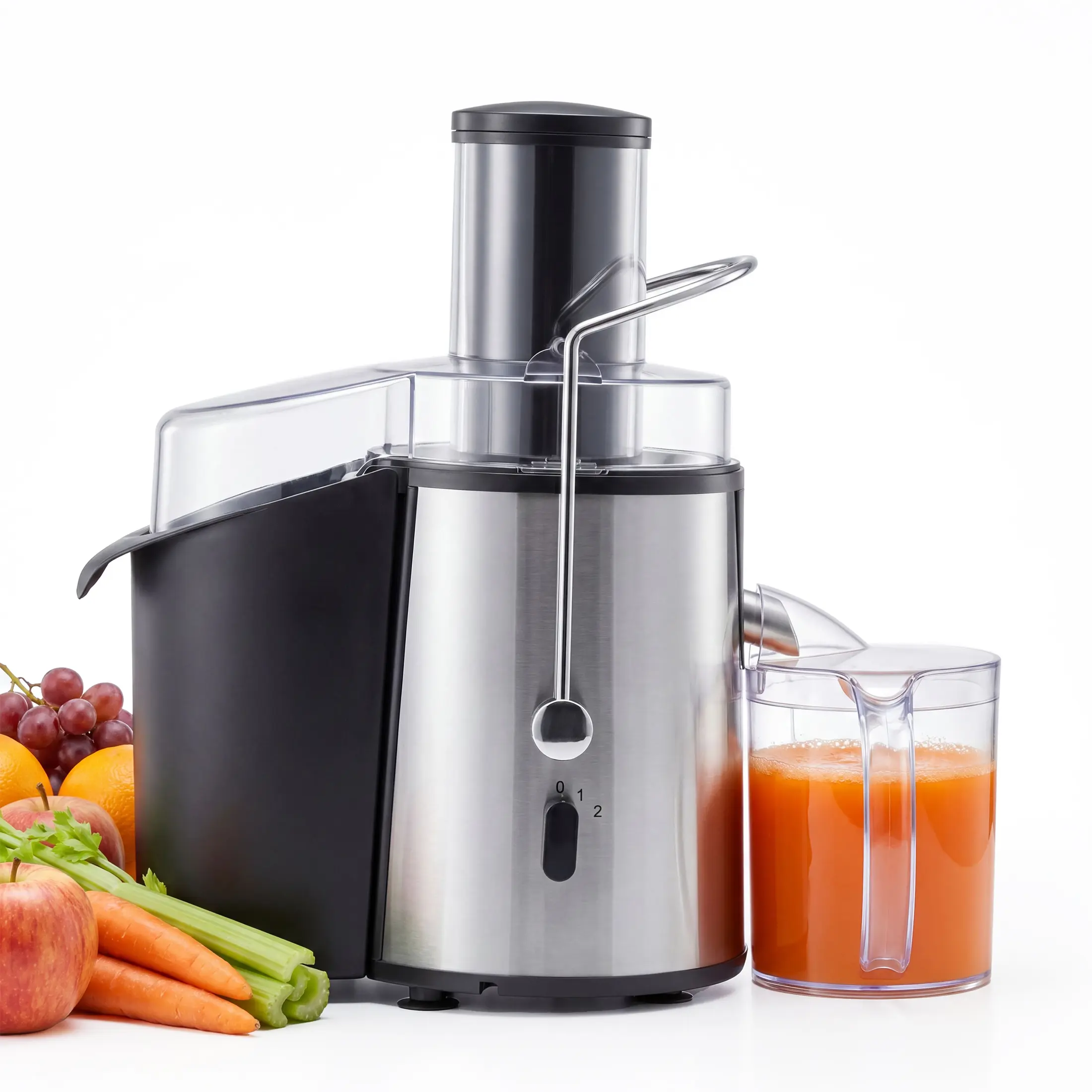 Sweetcrispy S - Juicer Machine for Fresh Juices - Stainless Steel Design with Clear Container - Perfect for Carrots, Apples, and Oranges - Easy to Use and Clean