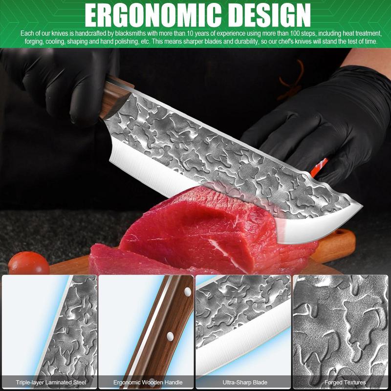 Japanese Chef Knife – Handmade High Carbon Steel Meat Cleaver, Viking Butcher Knife with Sheath, Multipurpose for Meat Cutting, BBQ, Outdoor, Camping, Sharp Blade