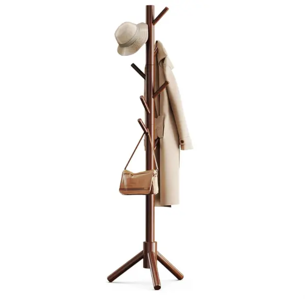 Pipishell Solid Wooden Coat Rack Freestanding, Hall Tree with 8 Hooks, 3 Height Options for Coats, Hats, Handbags, and Scarves, Tool-Free Assembly, Space Saving Design for Entryway, Office, Bedroom