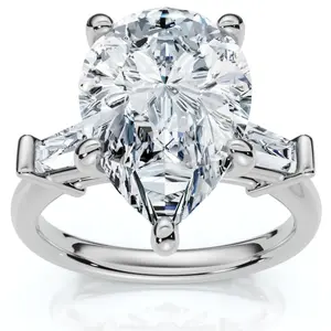 5 3/4Ct Certified Pear & Baguette Diamond Engagement Ring 14k Gold Lab grown