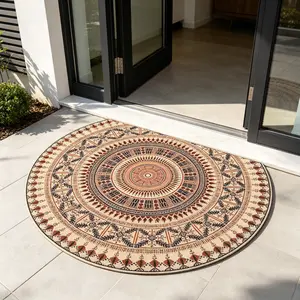 Bohemian Vintage Geometric Print Rug, Round Rug, Elegant Nordic Style, Easy to Clean, Suitable for Hotel Lobby, Bathroom, Kitchen, Corridor, Bedroom
