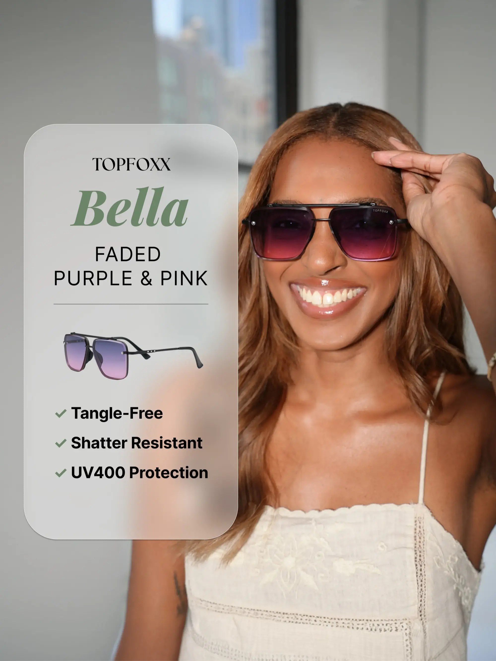 Bella Trendy Casual Aviator Sunglasses for Women - Purple & Pink Full-Rim Frames, FDA-Certified Shatter-Resistant UV400 Lenses, Tangle-Free Street Style Outdoor Eyewear Shades, Ryan Gosling Glasses Style