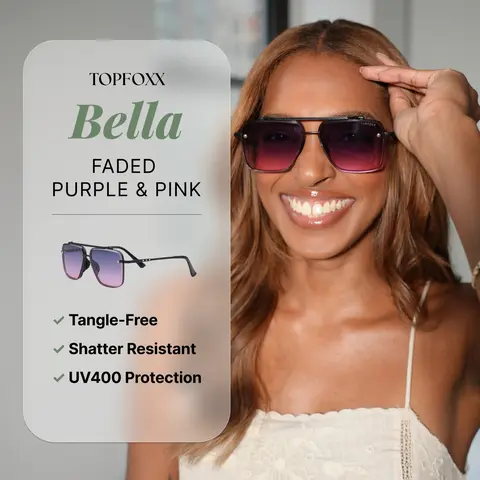 Bella Purple & Pink Tangle-Free Sunglasses | Aviator Sunglasses with Tangle-Free Nose Pads, Shatter-Resistant Lenses & UV400 Protection - Stylish Fashion Eyewear for Women - Trendy Casual Street Style Sunglasses
