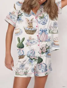 Stylish Coquette Chinoiserie Easter Pajama Set for Women - All Sizes Available Short Pajamas Sleepwear