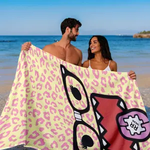 Leopard Print Cartoon Dinosaur Beach Towel, Quick Dry Bath Towel, Perfect for Beach Vacation, Swimming, Casual Beach Scenes, Fun Beach Towel