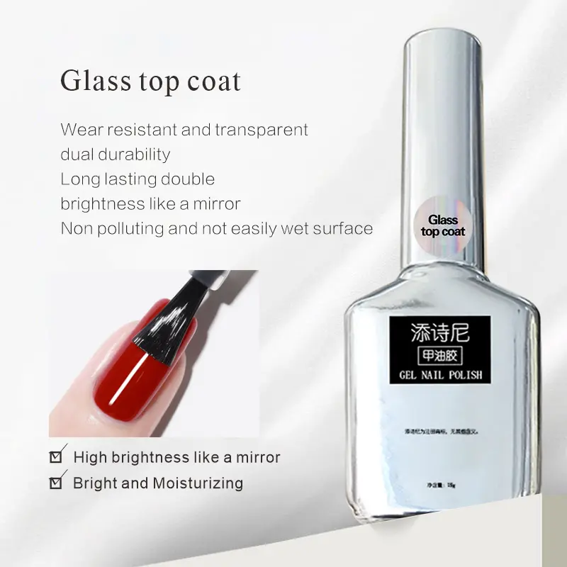 15ml Glass-Sealed No-Wipe Super Shiny Top Coat Gel, High-Gloss Durable Transparent Formula, Single Item Manicure Product for Home DIY & Nail Salons, Nail Art Christmas Holiday Gift