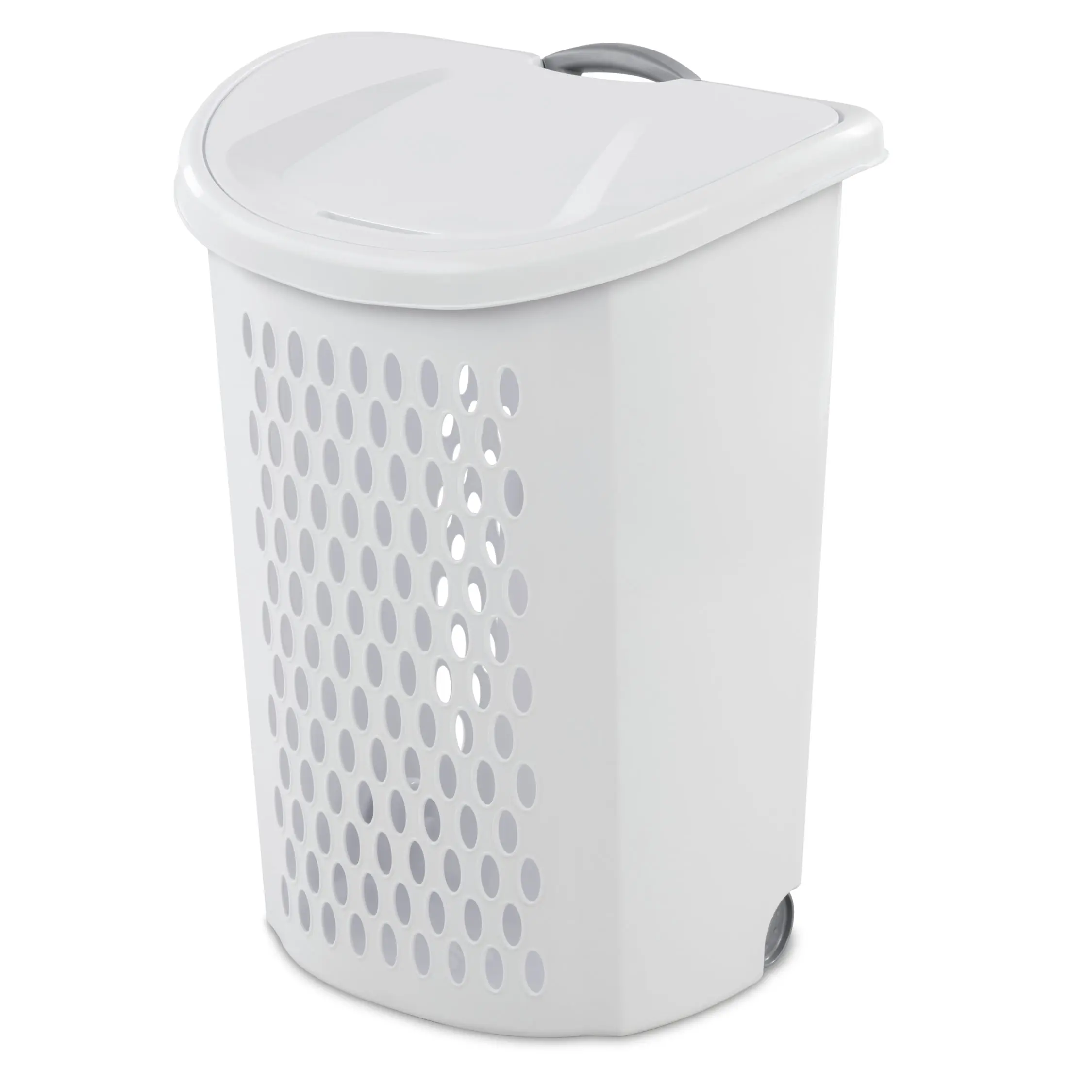 2 Bushel Wheeled Laundry Hamper with Retractable Handle, Flip Top Lid and Carry Handles, White