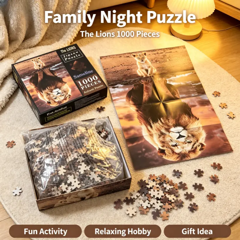 Sameline The Lions Jigsaw Puzzle 1000 Pieces, Cub & Lion Reflection Animal Puzzle for Adults, Wall Decor Hobby Gift
