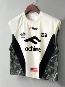 Men's Fashion Streetwear Sleeveless Vest, Athletic Tank Tops, Short Style, Loose Pullover Vest, Branch Camouflage Racing Pattern, Contrast Color Design, 90s Retro Streetwear, Rapper, Holiday Gift, Casual Commuting Fall and Winter