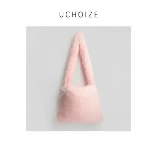 2025 New Hot Pink Y2K Furry Shoulder Bag, Sweet Girl Fluffy Faux Fur Crossbody Purse