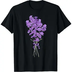 100% Cotton Lavender Purple Flower Design Wildflower Lavender Flower T-Shirt