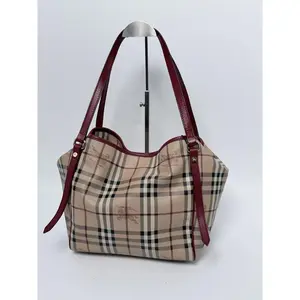 Pre-owned BURBERRY canvas Tote Bags Nova Check Tote Bag Burgundy SH350BR
