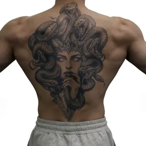 Medusa full back tattoo waterproof temporary tattoo sticker magic tattoo lasting 7-15 days herbal juice semi permanent tattoo large pattern simulation tattoo Waterproof Realistic Tattoos