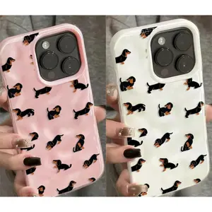 4 Colors Cute D-Dachshunds Pattern Soft Silicone Phone Case for IPhone 17 16 15 13 14 12 11 Pro Max Plus Air Wrinkle Texture Cover Unique Gift For Holiday Birthday