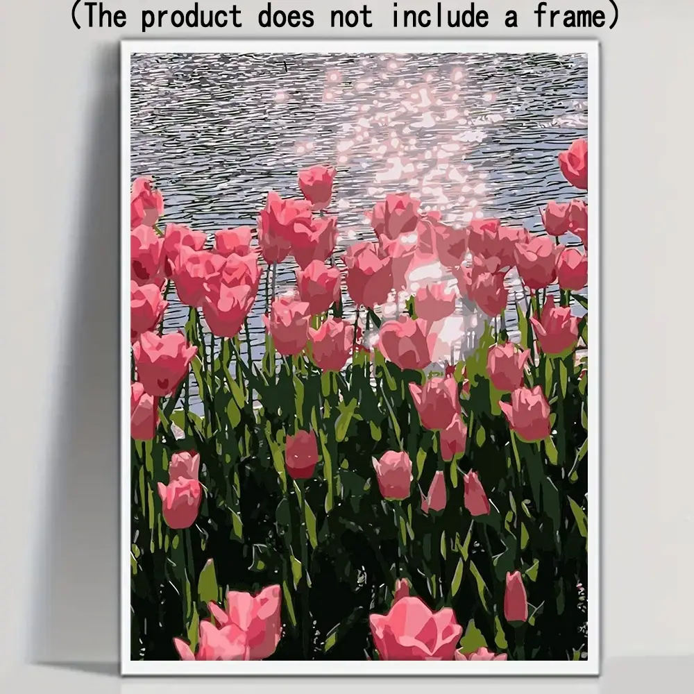 Tulip Garden Pattern Diamond Painting Kit, Flower Pattern DIY Diamond Painting without Frame, DIY Decor Painting for Bedroom Living Room Office