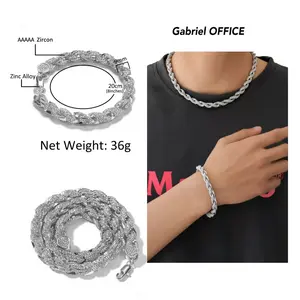 GAB High Quality 9MM Thick Twist Chain Necklace Bracelet Set For Man&Woman,Iceout Hip Hop Miami Cuban Chain Gift Jewelry Cubanchain