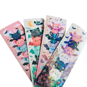 Cute Bats Iridescent Bookmarks 7x2 Inches Holographic Vinyl Overlay Sturdy Cardstock Sparkle While You Read Perfect for Bookworms