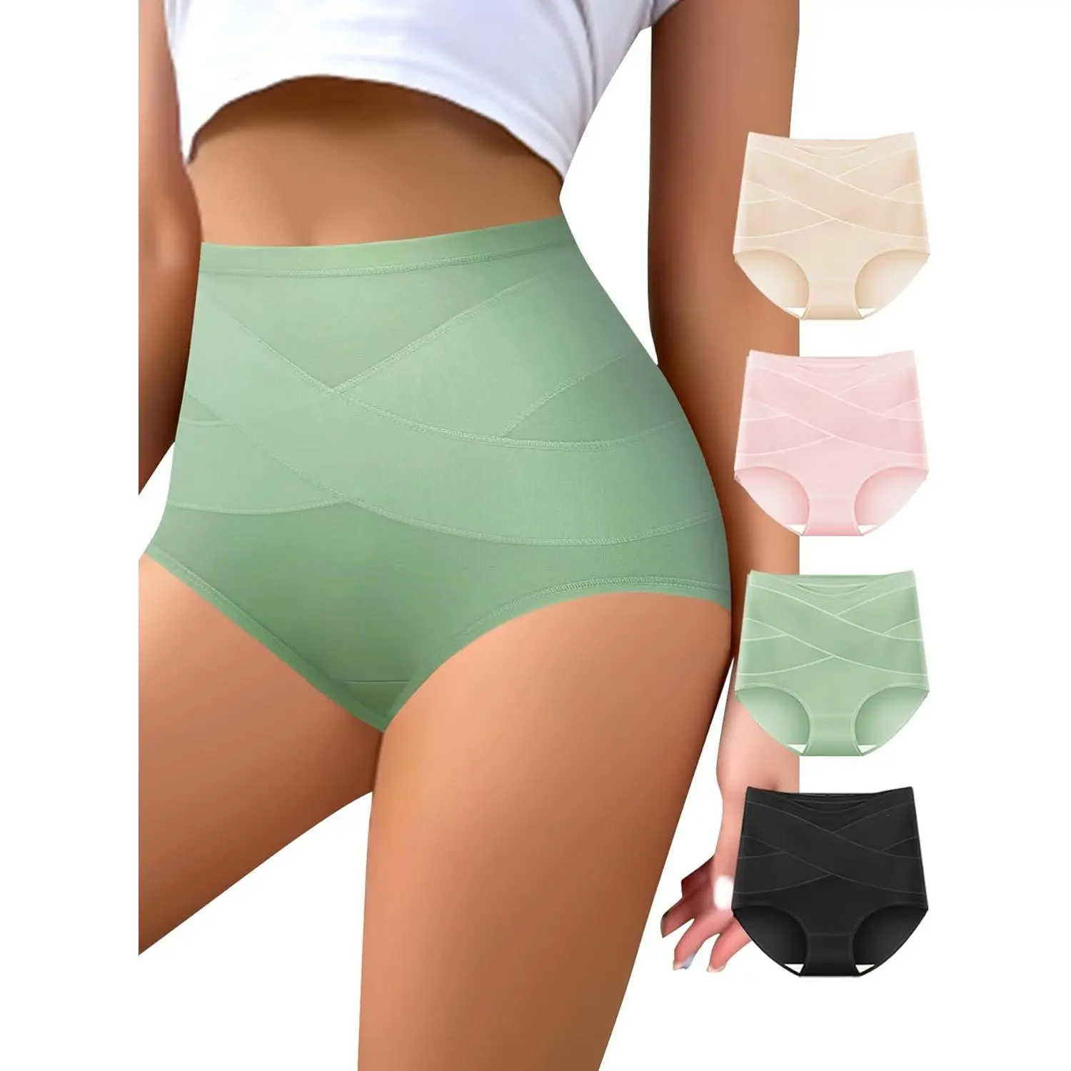 Women's High-Waisted Cotton Panties - Slightly Tummy Control, Full Coverage Full Briefs, Postpartum Fit 4-Pack