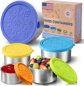 Everusely - Stainless Steel Containers with Lids - Set of 5, Summer Collection - Leakproof Stainless Steel Food Containers - Nesting Snack Holders - Metal Lunch Box - Portable & Reusable Meal Kit