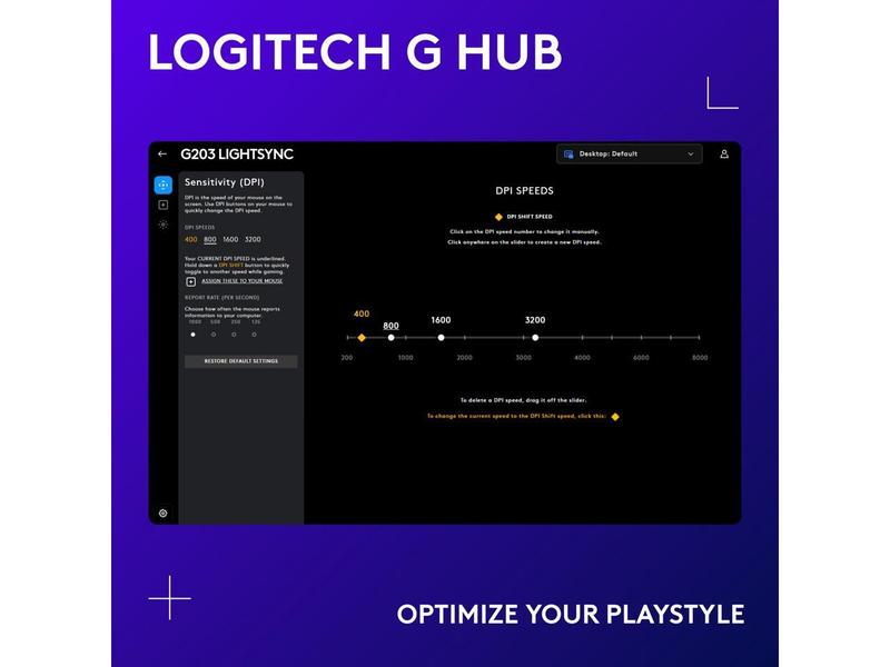 Logitech G203 Wired Gaming Mouse, 8,000 DPI, Rainbow Optical Effect LIGHTSYNC RGB, 6 Programmable Buttons, On-Board Memory, Screen Mapping, PC/Mac Computer and Laptop Compatible - White