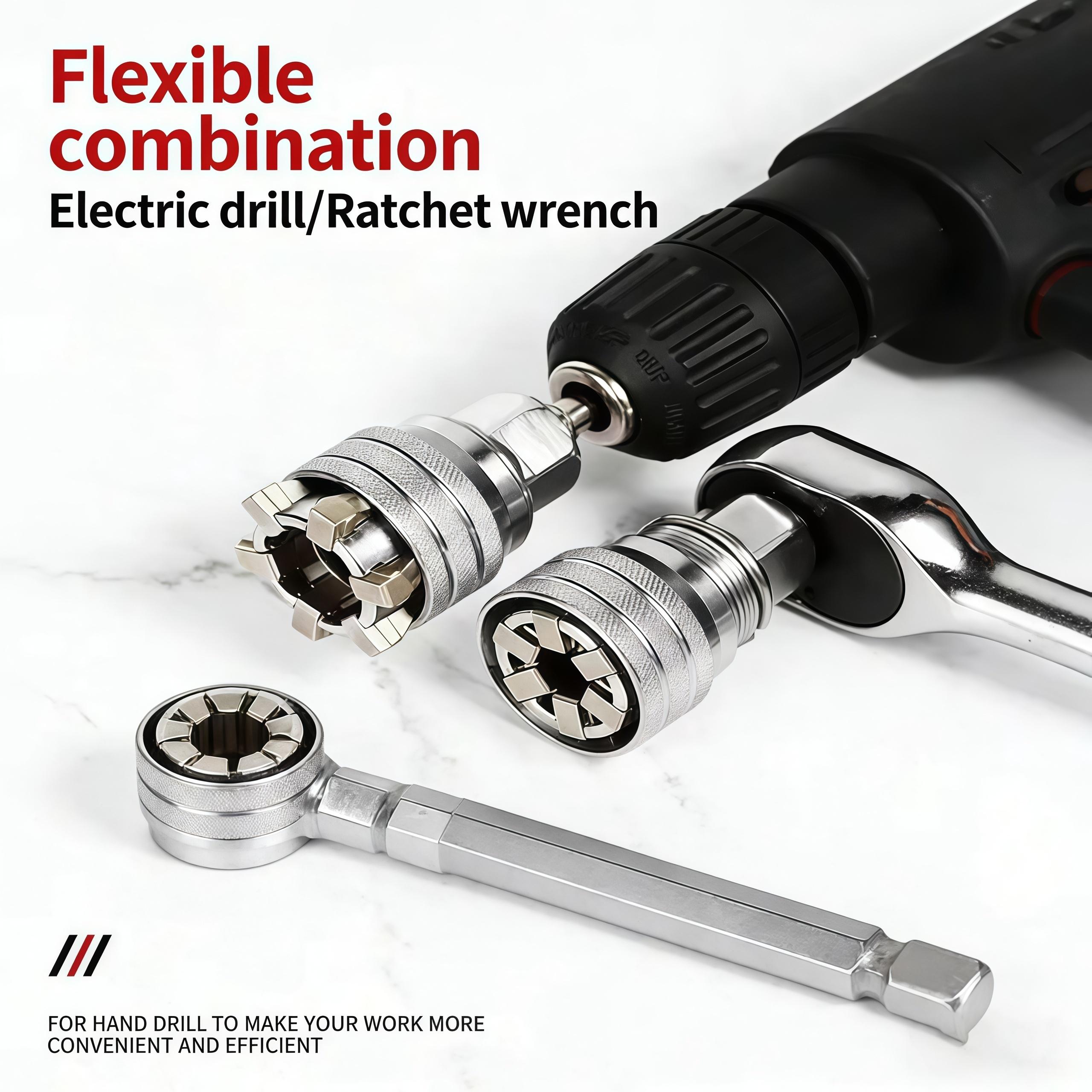 Multi-Function Universal Socket Wrench Tool - Universal Maintenance Tool, Adjustable Universal Socket Wrench for 3/8" Drive Ratchet Torque Wrench & Power Drill