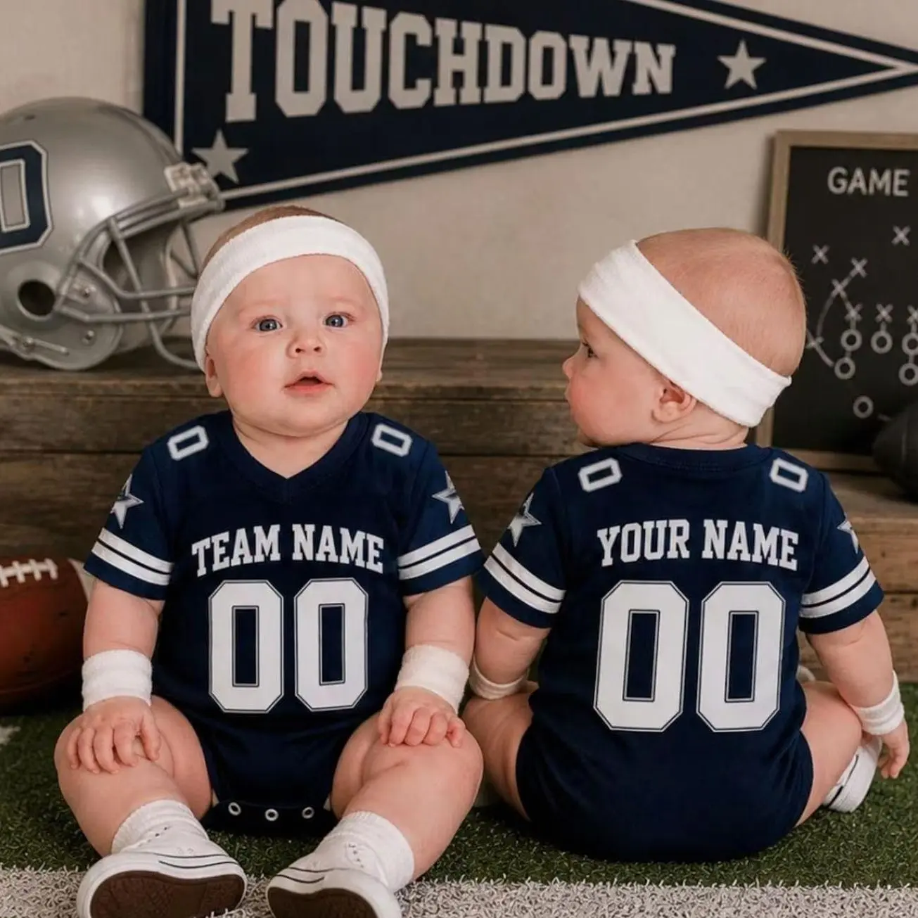 Dallas Football Baby Bodysuit, Custom Name & Number Infant Bodysuit, Dallas Navy Babysuit, Football Cowboy Baby Shower Gifts EFK WOL