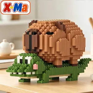 Cute Capybara Riding Turtle Building Blocks Set - Kawaii Animal Duo Micro Brick DIY Toy for Kids & Home Decor