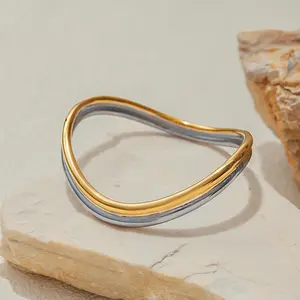 Emma's Heart | Minimalist Two-Tone Wristband, Mixed Metal Bangle, 18K Gold Plated, Shower-Safe & Hypoallergenic Jewelry