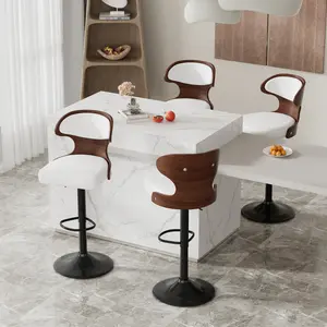 White Adjustable Swivel Bar Stools Set of 2 - Modern Vintage Style, PU Leather Upholstery with Back & Footrest, 24.5-33.5 Inch Height for Dining Room, Café