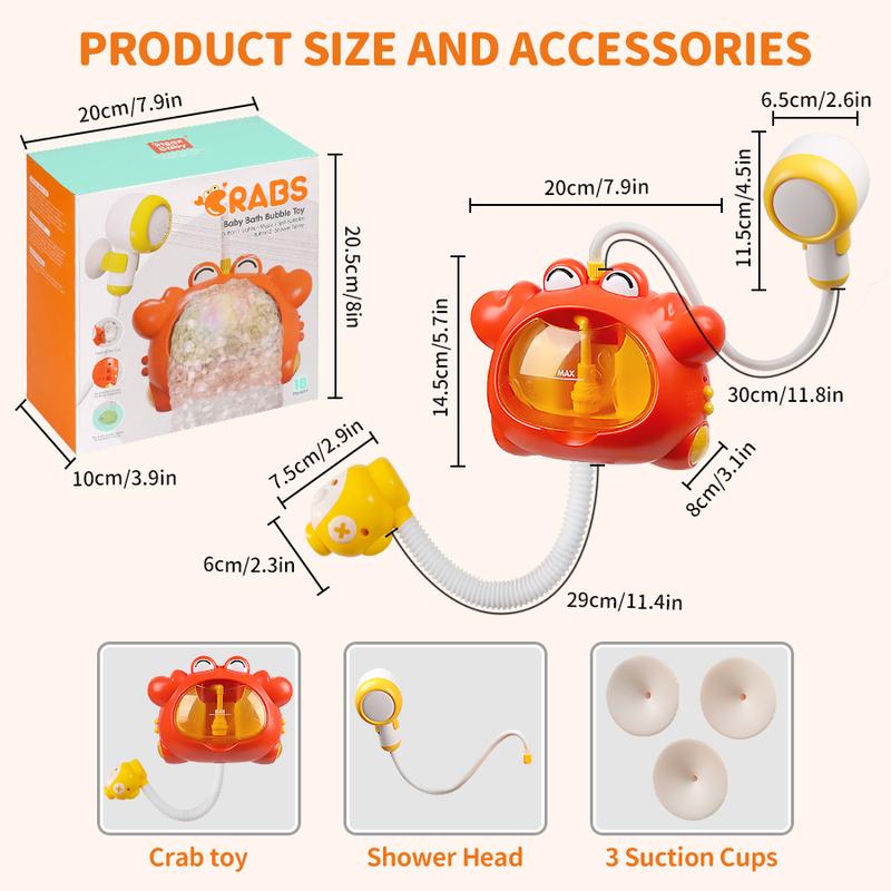 New crab-themed children's bath toy, bathtub shower head, summer outdoor water play toy, with suction cup, cute shower toy