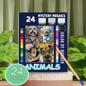 Adult Coloring Book, Color By Number, Mosaic Art Style Stress Relief, Mystery Mosaic Design, Digital Coloring Pages, No Pens Included