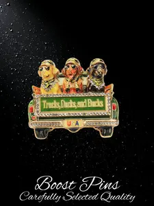 Gold Tone Hunting Dog Brooch, Trucks Ducks and Bucks USA Themed Enamel Pin with Clear Rhinestone, Labrador Retriever Statement Lapel Pin, Outdoor & Hunting Lover Jewelry Gift