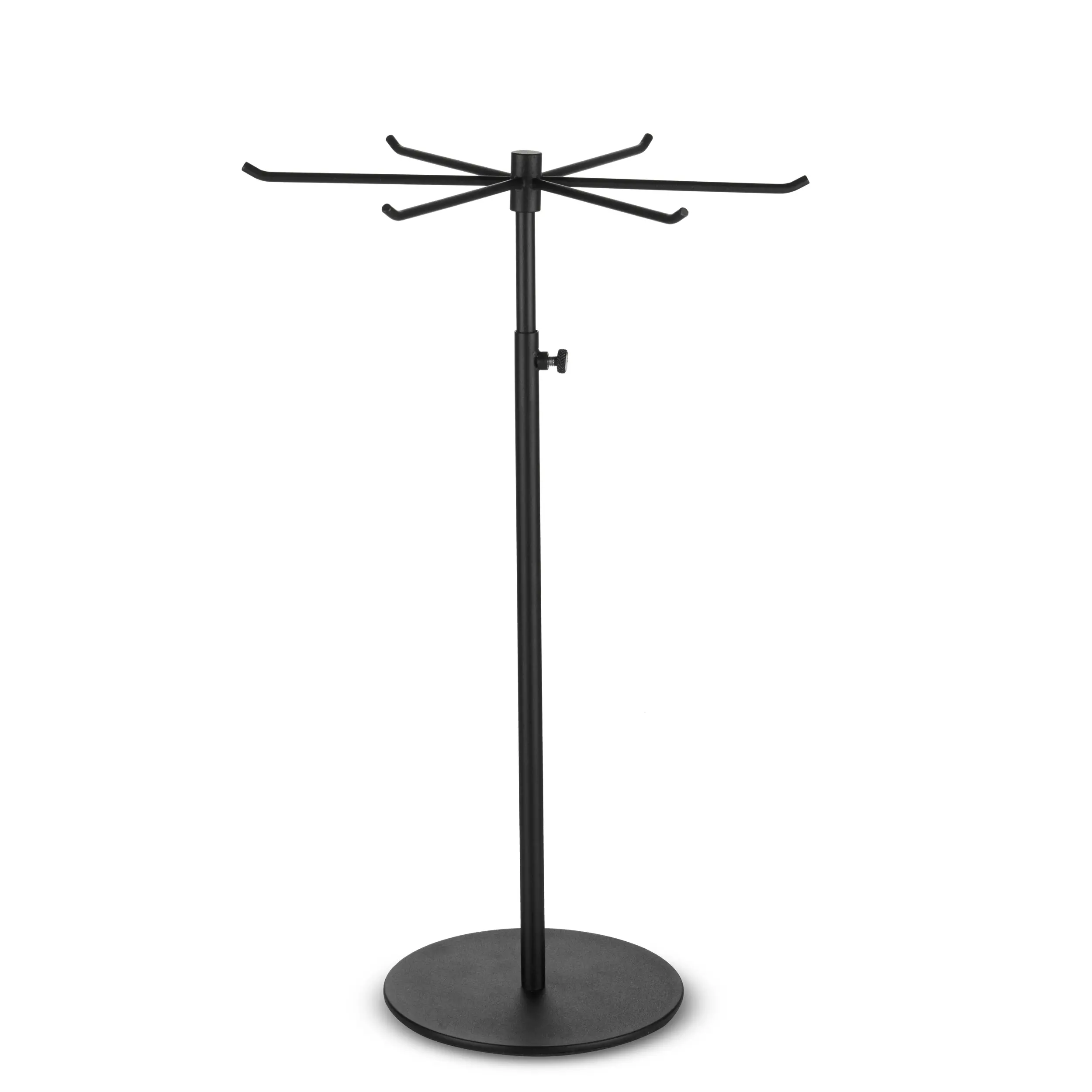 Bjewego Classic 360° Rotating Keychain & Jewelry Organizer - Adjustable Metal Stand with 6 Hooks, Earring/Ring Holder, Tool Storage - Durable Black, Scratch-Resistant, Easy-Clean for Boutiques & Home