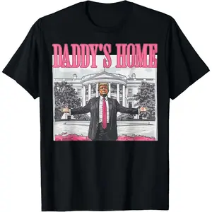 [100% Cotton] Men'S Clothing Men'S T-Shirt Trump 2024 Take America Back Daddy'S Home Trump Pink 2024 T-Shirt Casual Top For Home Outdoor, Made In USA T-Shirt For Men And Women 🥇