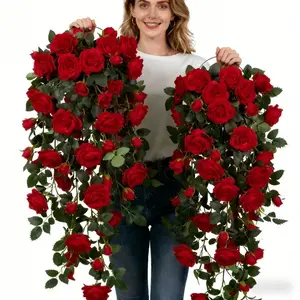 Two Artificial Red Rose Vine Wreaths, for Spring Floral Arrangements for Hotels And Offices, As Well As for Decorating Rooms, Parties, Weddings, Artificial Plants, Outdoor Fake Flowers