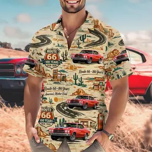 Custom Car Photo Route 66 100 Years Hawaiian Shirt, America's Mother Road Personalized Road Trip Tee