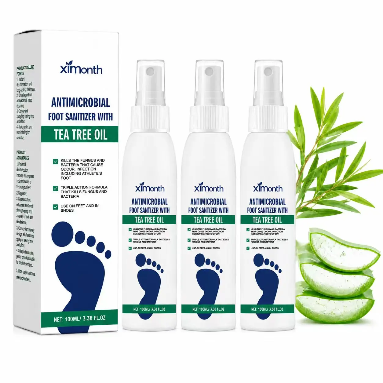(3 Bottles) Tea Tree Oil Foot Spray - Natural Antifungal Sanitizer, Deodorizing Moisturizer for Odor Control, Dry Skin Hydration, Shoe Freshness