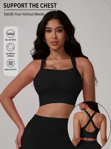 Women's Cross-Strap Sports Bra with Medium Support for Yoga Fitness Breathable Quick-Drying Fabric Seamless Design Ideal for Running Boxing Comprehensive Fitness Hot Yoga Pilates Walking Leisure Gym Workout Wear