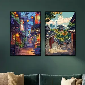 2pcs Seoul Tourism Poster Frameless Canvas Wall Painting Seoul Korean Hanging Painting Birthday Gift Decoration