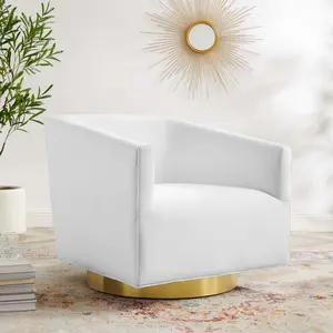 Modway Twist Accent Lounge Performance Velvet Swivel Chair in Gold White