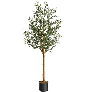 GARVEE Artificial Olive Trees - 4.25FT to 6FT Tall, Faux Silk with Natural Wood Trunks, Lifelike Fruits, Adjustable Branches, Easy Assembly, Safe Materials for Home and Office Decor