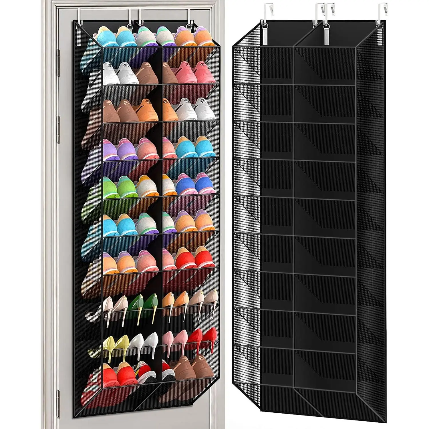 20-30 Pairs Over the Door Shoe Organizer, Breathable Shoe for Closet, 10-Tier Door Shoes Rack, Shoes Holder Fit All the's Sneakers, Boots, Heels, Black